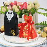 Xajzpa - 50/100Pcs Bride And Groom Wedding Favor Gifts Bag Candy Box Diy With Ribbon Decoration