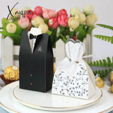 Xajzpa - 50/100Pcs Bride And Groom Wedding Favor Gifts Bag Candy Box Diy With Ribbon Decoration