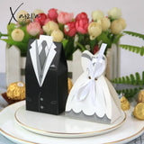 Xajzpa - 50/100Pcs Bride And Groom Wedding Favor Gifts Bag Candy Box Diy With Ribbon Decoration