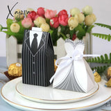 Xajzpa - 50/100Pcs Bride And Groom Wedding Favor Gifts Bag Candy Box Diy With Ribbon Decoration