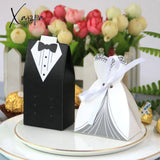 Xajzpa - 50/100Pcs Bride And Groom Wedding Favor Gifts Bag Candy Box Diy With Ribbon Decoration
