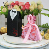 Xajzpa - 50/100Pcs Bride And Groom Wedding Favor Gifts Bag Candy Box Diy With Ribbon Decoration