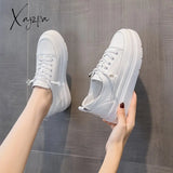 Xajzpa - 6Cm Full Cow Genuine Leather Casual Sneakers Platform Wedge Breathable Women Summer Autumn