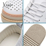 Xajzpa - 7Cm Females Natural Genuine Leather Platform Sneakers Wedge Heels Rubber Hollow Breathable