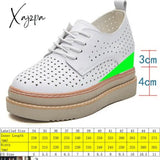 Xajzpa - 7Cm Females Natural Genuine Leather Platform Sneakers Wedge Heels Rubber Hollow Breathable