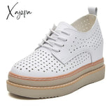 Xajzpa - 7cm Females Natural Genuine Leather Platform Sneakers Wedge Heels Rubber Hollow Breathable Summer Women Casual Shoes Dress