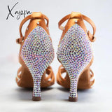 Xajzpa - 8.5 Latin Shoes With Diamond Inlaid Dance Competition Pen Holder Deep Skin Satin Soft Sole