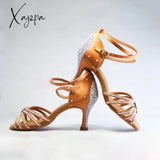 Xajzpa - 8.5 Latin Shoes With Diamond Inlaid Dance Competition Pen Holder Deep Skin Satin Soft Sole