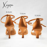 Xajzpa - 8.5 Latin Shoes With Diamond Inlaid Dance Competition Pen Holder Deep Skin Satin Soft Sole