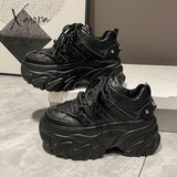 Xajzpa - 8 Cm Fashion Women’s Chunky Sneakers Black White Platform Tennis Shoes For Women Thick