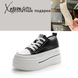 Xajzpa - 8Cm Platform Wedge Genuine Leather Summer Black White No Plush Has New Leisure Height