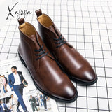 Xajzpa - Ankle Boots For Men Classic Business Casual Party Daily Pu Solid Color Simple Wingtip