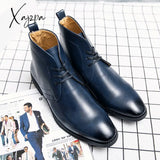 Xajzpa - Ankle Boots For Men Classic Business Casual Party Daily Pu Solid Color Simple Wingtip