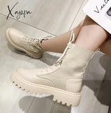 Xajzpa - Ankle Boots For Women Autumn Motorcycle Thick Heel Platfoankle Brm Shoes Woman Slip On