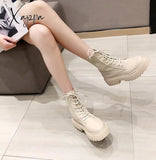 Xajzpa - Ankle Boots For Women Autumn Motorcycle Thick Heel Platfoankle Brm Shoes Woman Slip On