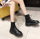 Xajzpa - Ankle Boots For Women Autumn Motorcycle Thick Heel Platfoankle Brm Shoes Woman Slip On