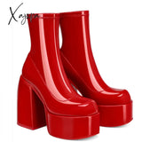 Xajzpa - Ankle Boots Women Fashion High Platform Shaped Heel Chunky Heels Zipper Designer Shoes 44