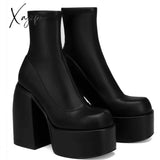 Xajzpa - Ankle Boots Women Fashion High Platform Shaped Heel Chunky Heels Zipper Designer Shoes 44