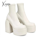 Xajzpa - Ankle Boots Women Fashion High Platform Shaped Heel Chunky Heels Zipper Designer Shoes 44