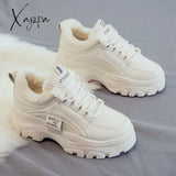 Xajzpa - Ankle Snow Sneakers Woman Female Fashion Pu Plush Winter Shoes For Women Platform Flats