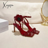 Xajzpa Ankle Strap Women’s Pumps Party Shoes Thin Band High Heels Flower Decorated Sexy Buckle