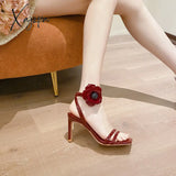 Xajzpa Ankle Strap Women’s Pumps Party Shoes Thin Band High Heels Flower Decorated Sexy Buckle