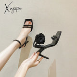 Xajzpa Ankle Strap Women’s Pumps Party Shoes Thin Band High Heels Flower Decorated Sexy Buckle