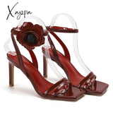 Xajzpa Ankle Strap Women’s Pumps Party Shoes Thin Band High Heels Flower Decorated Sexy Buckle