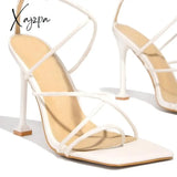 Xajzpa - Around-The-Ankle Lace-Up Closure Open Squared Toe Heels