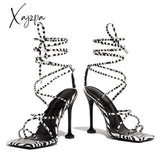 Xajzpa - Around-The-Ankle Lace-Up Closure Open Squared Toe Heels