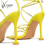 Xajzpa - Around-The-Ankle Lace-Up Closure Open Squared Toe Heels