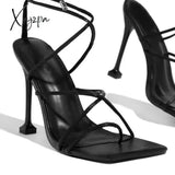 Xajzpa - Around-The-Ankle Lace-Up Closure Open Squared Toe Heels