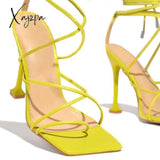 Xajzpa - Around-The-Ankle Lace-Up Closure Open Squared Toe Heels