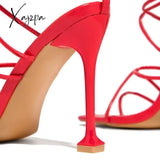 Xajzpa - Around-The-Ankle Lace-Up Closure Open Squared Toe Heels