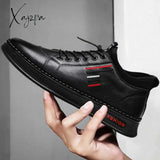 Xajzpa - Artificial Leather Men Casual Shoes Male Spring Light Sneakers Lace-Up Flats Outdoors