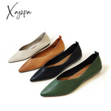 Xajzpa - Autumn Flat Single Shoes Genuine Leather Woman Flats Retro Pointed Shallow Mouth Female