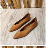 Xajzpa - Autumn Flat Single Shoes Genuine Leather Woman Flats Retro Pointed Shallow Mouth Female