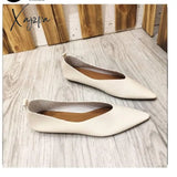 Xajzpa - Autumn Flat Single Shoes Genuine Leather Woman Flats Retro Pointed Shallow Mouth Female