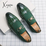 Xajzpa - Autumn Green Loafers Men Slip-On Nubuck Leather Luxury Brand Thick Bottom Pointed Toe