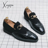 Xajzpa - Autumn Green Loafers Men Slip-On Nubuck Leather Luxury Brand Thick Bottom Pointed Toe