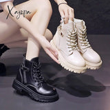 Xajzpa - Autumn Martins Boots Women’s British Style Thick-Soled High-Top Ankle Women Comfortable