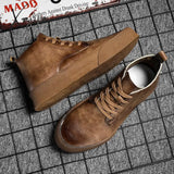 Xajzpa - Autumn Men Ankle Boots High-Cut Solid Genuine Leather Sneakers Motorcycle Tooling Platform