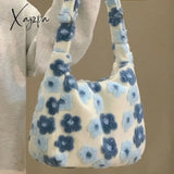 Xajzpa - Autumn Winter Flower Lamb Wool Plush Bag Student Large Capacity Tote Shoulder Women