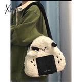 Xajzpa - Autumn Winter Japanese Cute Plush Corduroy Fashion Sushi Rice Ball Messenger Bag Women