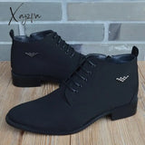 Xajzpa - Autumn Winter Men Boots Breathable Pointed Toe Business Leather Fashion Canvas High-Top