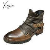 Xajzpa - Autumn Winter Men Boots Square Heel High Top Retro Men's Shoes Round Head Knight Boots