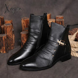 Xajzpa - Autumn Winter Shoes Men Punk Nightclub Leather Ankle Boots Fashion Rivets Men’s Chelsea