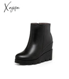 Xajzpa - Autumn Winter Soft Leather Platform High Heels Girl Wedges Ankle Boots Shoes For Woman
