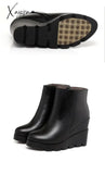 Xajzpa - Autumn Winter Soft Leather Platform High Heels Girl Wedges Ankle Boots Shoes For Woman