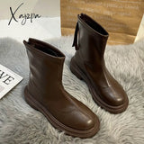 Xajzpa - Autumn Winter Women Ankle Boot Fashion Square Toe Back Zipper Ladies Keep Warm Short Boots